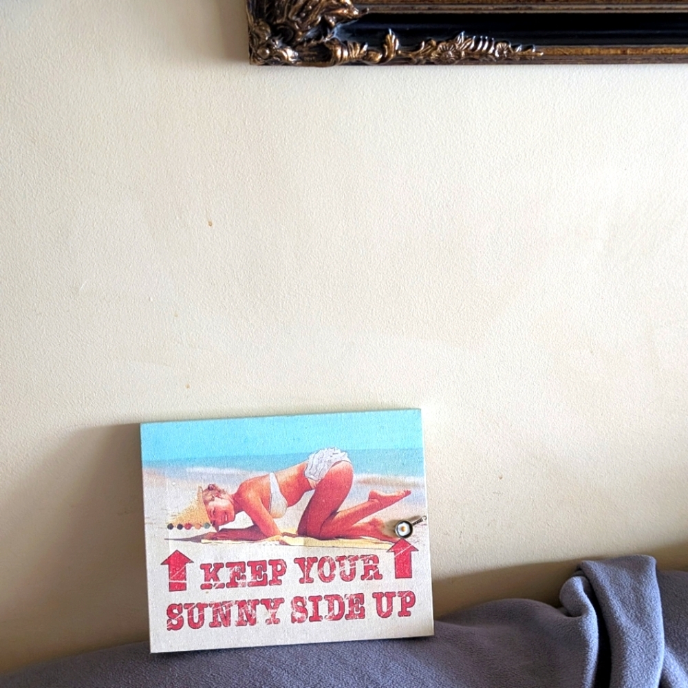 Beach Babe. Keep your Sunny side up 8x10 Canvas w 3D egg, frying pan Wall Art